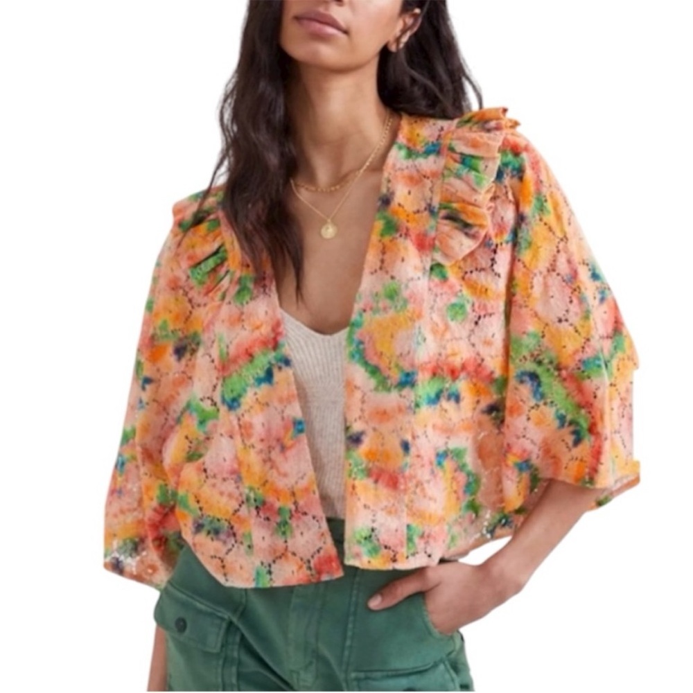 NWT Anthropologie Cropped Floral Lace Shrug